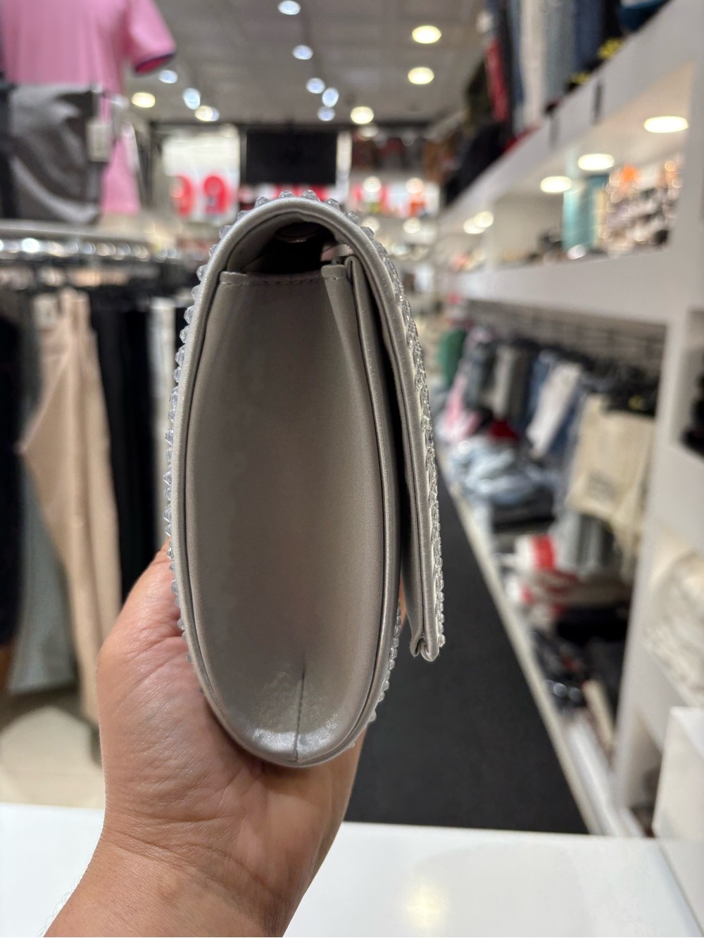 Silver Crystal Crossbody Clutch with Interlocking Ring Detail - Picture 5 of 7